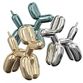 Modern Balloon Dog Decorative Ornament Set With Metallic Gold Silver Blue Finish