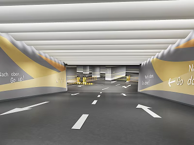 Well Designed Underground Parking Garage With Lane Markings Directional Arrows And Entry Exit Signs 3d model