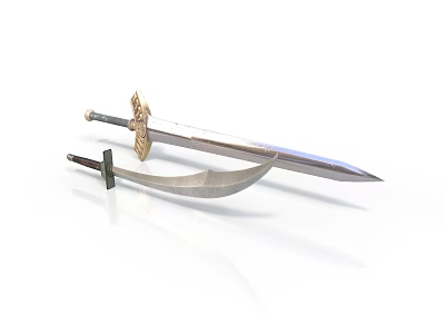 Medieval Sword And Scimitar With Ornate Hilt And Sharp Metal Blades 3d model