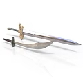 Medieval Sword And Scimitar With Ornate Hilt And Sharp Metal Blades