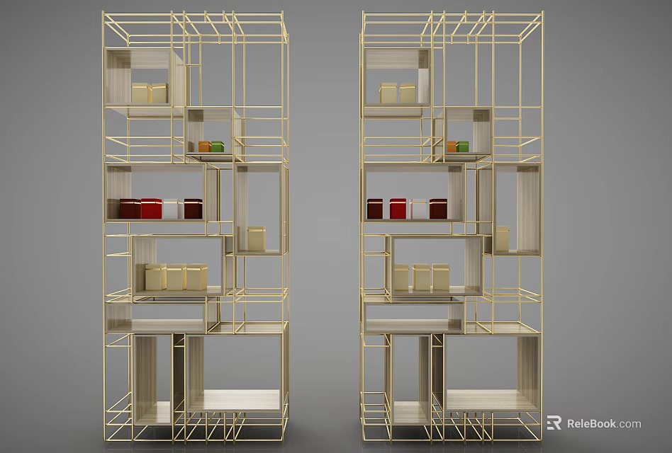 Modern Multi Tier Shelving Units With Metal Frame And Storage Compartments 3d model