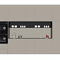 Modern Sideboard Featuring White Cabinet Doors Open Shelves Cup Storage And Black Appliance