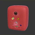 Red Square Shaped Electronic Appliance With Multiple Functional Ports And Control Buttons