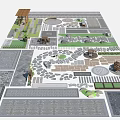 Plaza Paving Design With Various Geometric Patterns Stone Slabs And Landscape Elements 3d model
