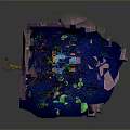 Enchanting Fantasy Scene With Twisted Tree House Blue Water Area Colorful Stones And Glowing Ornaments
