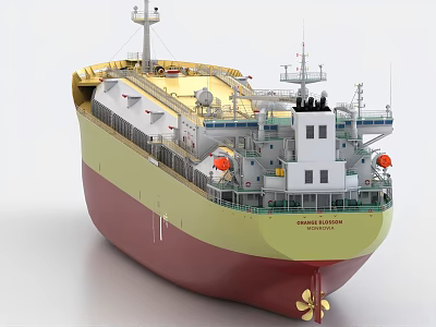 Large LNG Carrier Ship Featuring Yellow Red Hull Upper Deck Structure And Navigation Gear 3d model