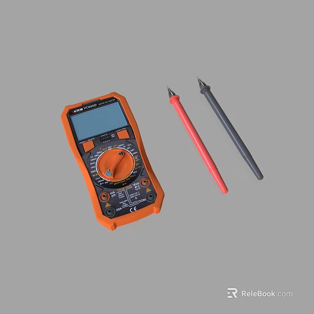 Portable Digital Multimeter With Orange Case And Red Black Test Leads 3d model 