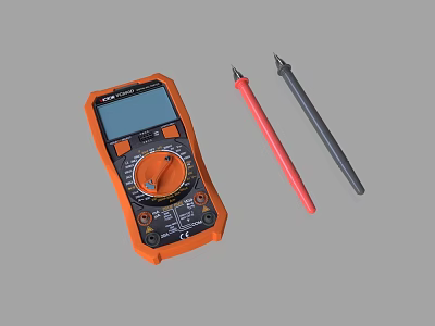 Portable Digital Multimeter With Orange Case And Red Black Test Leads 3d model