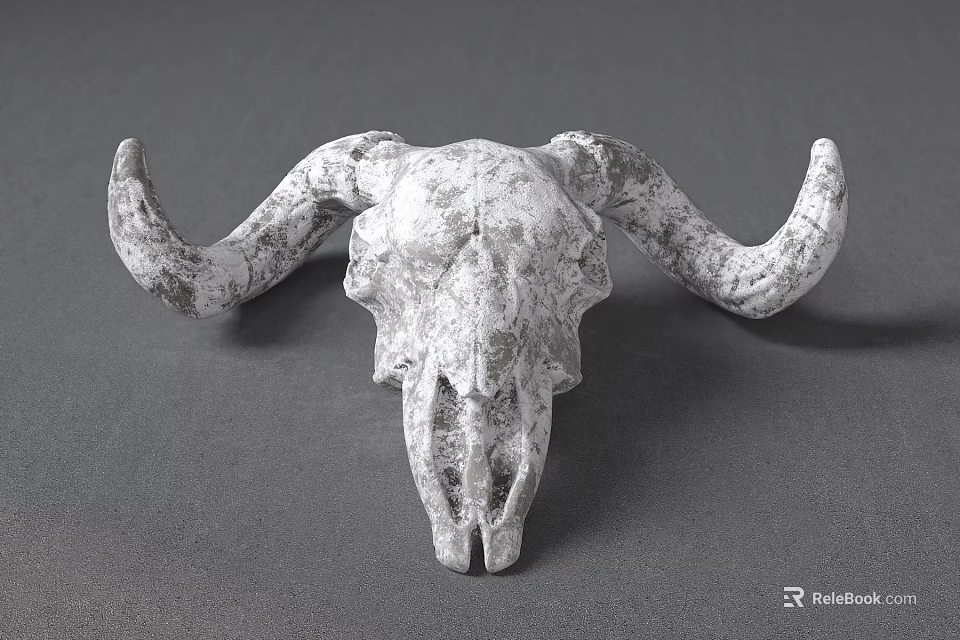 Vintage White Textured Cow Skull Decorative Ornament For Home Decor Accent 3d model 