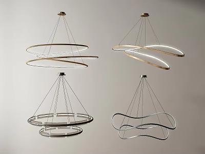 Modern Pendant Lights With Circular And Wave Shaped Metal Frames For Interior Decor 3d model