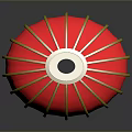 Traditional Red Chinese Lantern with Golden Frame and Ribbed Structure