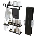 Black Bathroom Storage Rack With Towels Bath Sponge And Toiletries Bottles