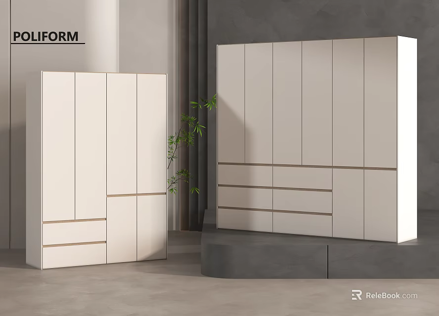 Modern White Wardrobe with Minimalist Design and Drawers in Interior Space 3d model 