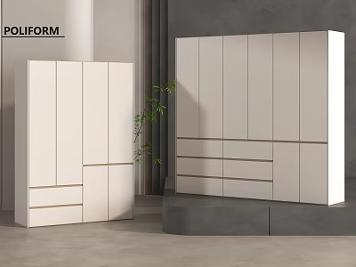 Modern White Wardrobe with Minimalist Design and Drawers in Interior Space 3d model