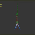 Modern Tower Structure With Tall Antenna Green Section And Triangular Base Support 3d model