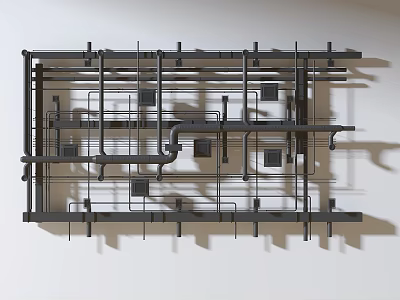 Black Industrial Equipment Metal Frame Structure With Pipes And Square Components Mounted On White 3d model