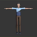 3D Human Character Model With Blue Shirt Brown Pants And Outstretched Arms