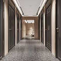 Modern Elegant Entrance Hall With Gray Walls Glass Partitions Cactus Sculpture And Metal Elements