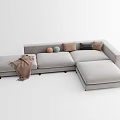 Light Gray L shaped Sectional Sofa With Brown Black Cushions And Throw Blanket 3d model