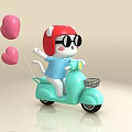 Cartoon Cat In Red Helmet And Sunglasses Riding Light Green Scooter With Heart Balloons