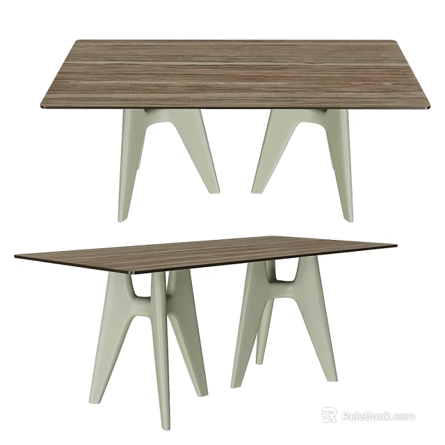 Modern Dining Table Set With Wooden Tabletop And Unique Geometric Leg Design 3d model