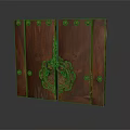 Antique Wooden Door With Intricate Carved Patterns And Brass Lock