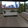 Rooftop Garden with Outdoor Furniture Green Plants and City Skyline View