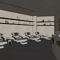 Modern Club Interior With Comfortable Reclining Chairs Reception Desk And Decorative Plants