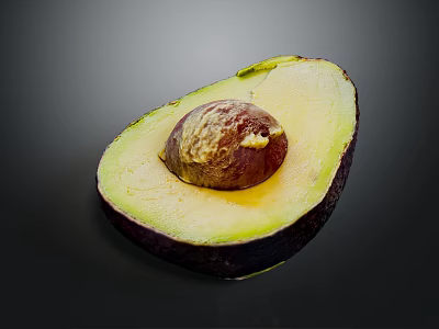 Halved Avocado Showcasing Creamy Green Flesh And Large Brown Seed On Dark Background 3d model