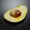 Halved Avocado Showcasing Creamy Green Flesh And Large Brown Seed On Dark Background