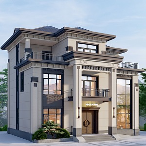 New Chinese style single-family villa 3d model