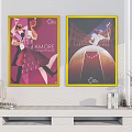 Wall Decor With Two Framed Posters Yellow Borders And White Shelf Decorative Items 3d model