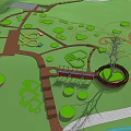 Garden Landscape Design Featuring Winding Pathways Green Lawns Circular Areas And Pavilion
