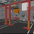Car Repair Shop Interior Featuring Red Lifts Gray Walls And Black Rubber Flooring