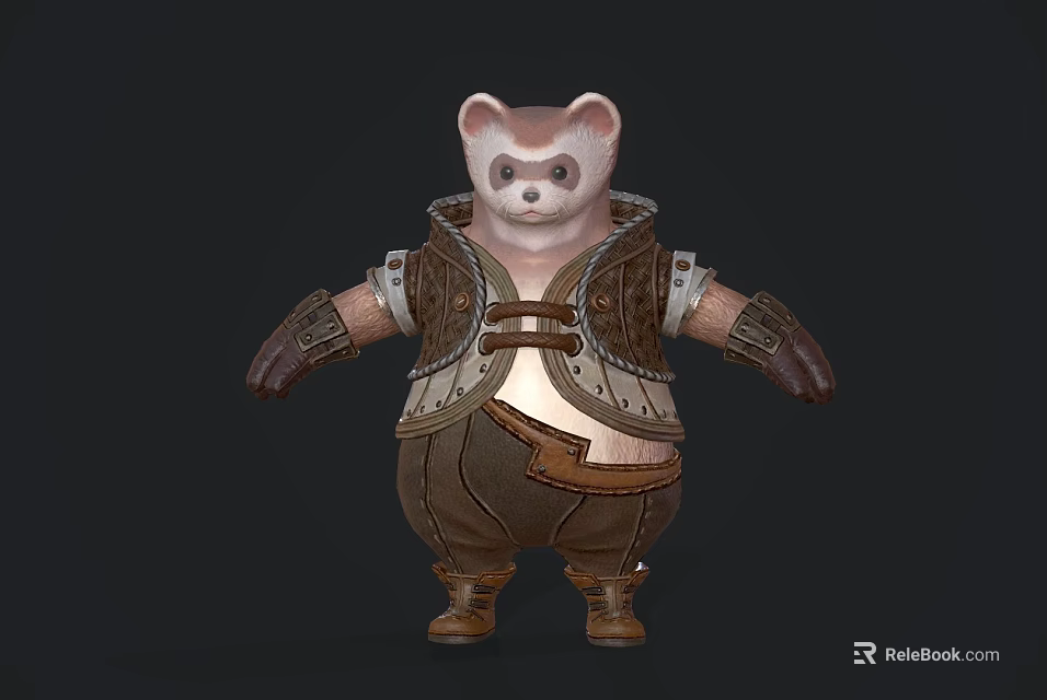 Cute 3D Red Panda Character In Cartoon Style Wearing Leather Vest Brown Pants And Boots 3d model 