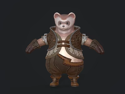 Cute 3D Red Panda Character In Cartoon Style Wearing Leather Vest Brown Pants And Boots 3d model