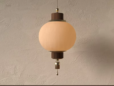 Modern Design Lantern With Wooden Frame And Beige Fabric Shade Hanging Decor 3d model