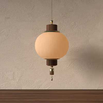 Modern Design Lantern With Wooden Frame And Beige Fabric Shade Hanging Decor 3d model