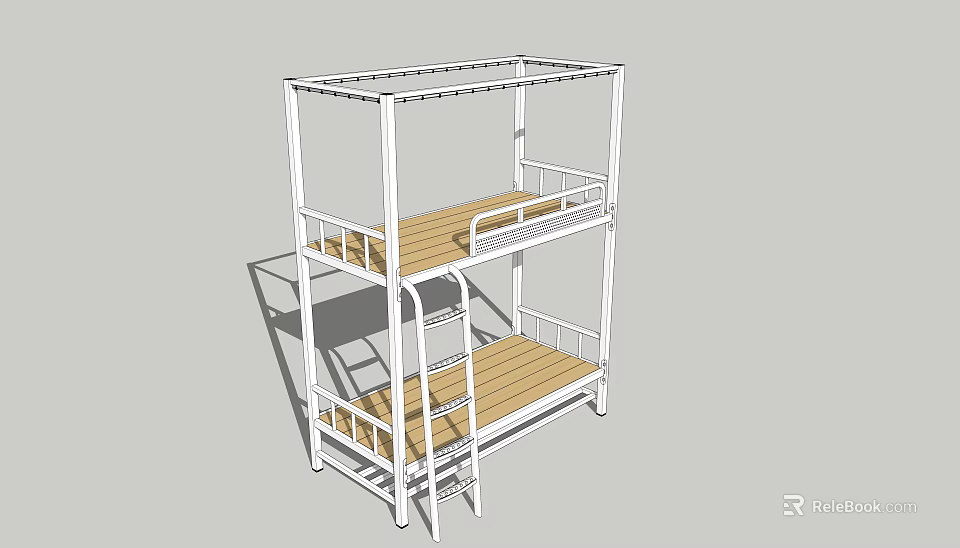Modern Bunk Bed With Metal Frame Wooden Slats Ladder And Safety Rails 3d model 