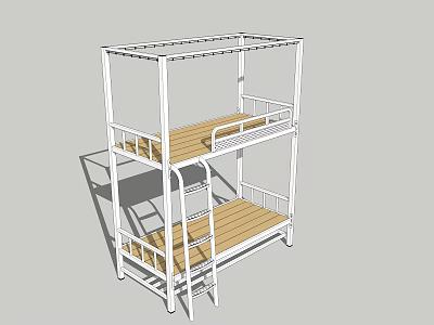 Modern Bunk Bed With Metal Frame Wooden Slats Ladder And Safety Rails 3d model