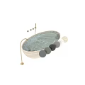 Elegant Freestanding Green Bathtub with White Counterpart and Colorful Decorative Balls Metal Faucet