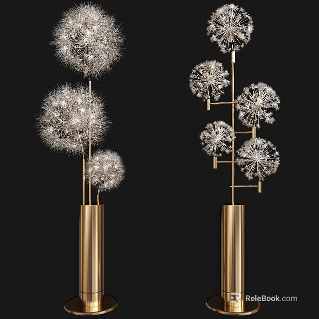 Modern Dandelion Design Floor Lamp With Golden Base And Multiple Light Heads 3d model 