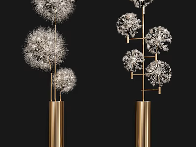 Modern Dandelion Design Floor Lamp With Golden Base And Multiple Light Heads 3d model