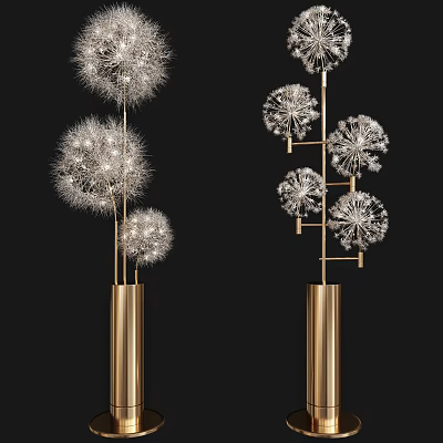 Modern Dandelion Design Floor Lamp With Golden Base And Multiple Light Heads 3d model