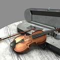 Classic Violin In Open Case With Bow Placed On Round Wooden Platform 3d model
