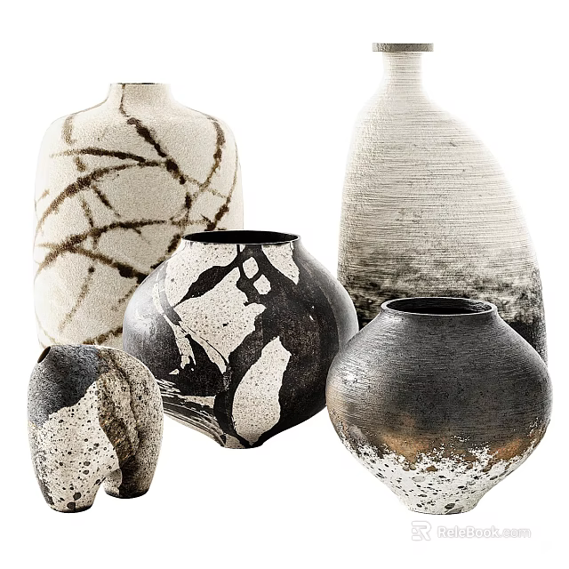 Decorative Ceramic Vessels With Various Shapes Artistic Textures And Natural Patterns 3d model 
