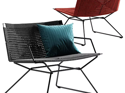 Woven Leisure Chairs With Metal Frame In Black Red Design And Blue Accent Cushion 3d model