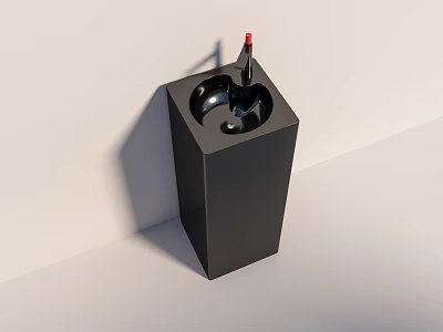 Modern Black Square Washbasin Design With Sleek Surface And Red Faucet 3d model