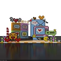 Cartoon Pixel Style Photo Check-in Spot With Heart Emoji Star And Gift Boxes