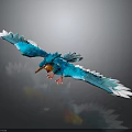 Blue Bird With Spread White Edged Wings Orange Beak And Red Feet On Dark Background